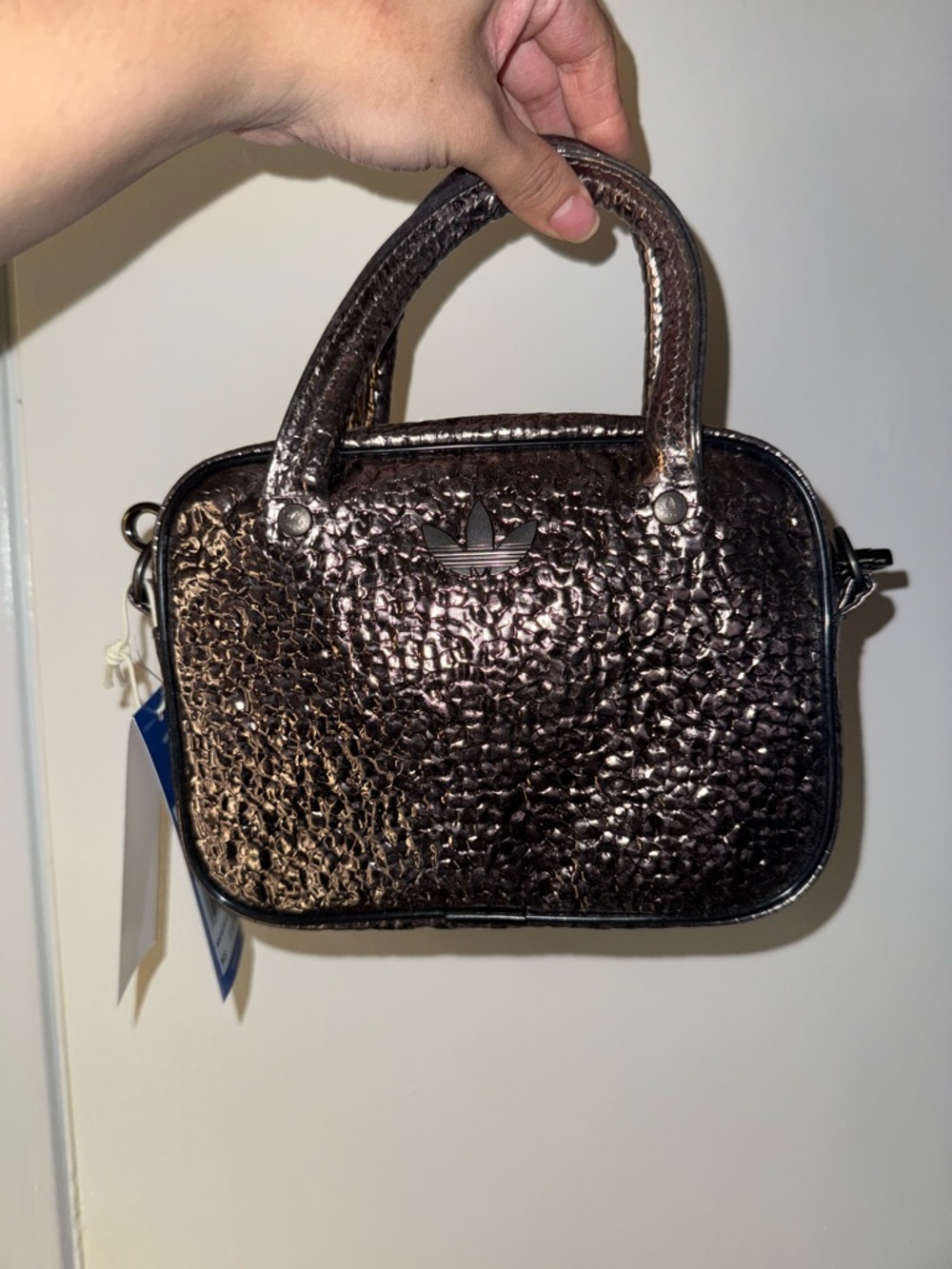 Metallic Textured Dome Satchel Handbag - Black/Bronze